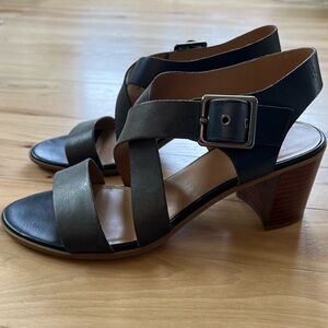 Franco Sarto Leather Sandals with Chunky Heel and Buckle